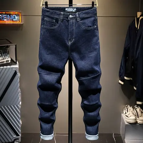 春夏款蓝色潮牌高档牛仔裤男直筒宽松显瘦百搭男士休闲长裤子男装商品大图