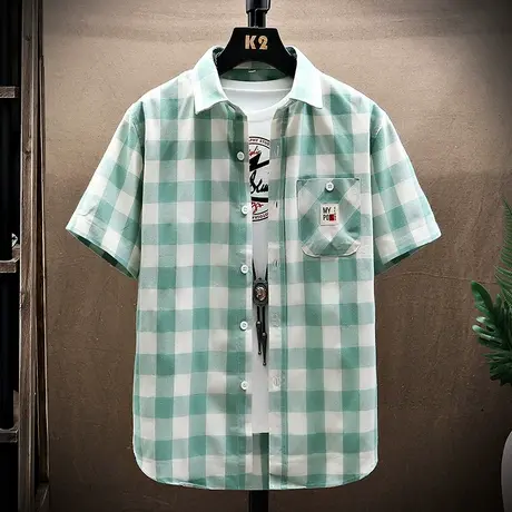 短袖衬衫男夏装青少年半袖格子衬衣中学生汗衫夏季休闲小衫潮男装商品大图