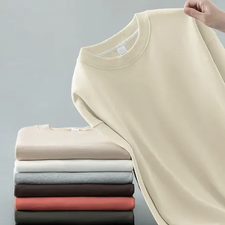 350g重磅卫衣男2024新款秋冬加绒加厚摇粒绒长袖t恤圆领无帽上衣商品大图