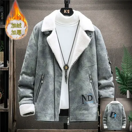羊羔毛绒外套男士秋冬季潮流皮毛一体加厚加绒棉衣服潮牌百搭夹克商品大图