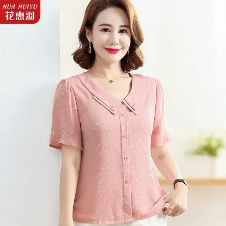 中年妈妈夏季雪纺小衫气质短袖上衣2023新款中老年女夏装洋气衣服图片