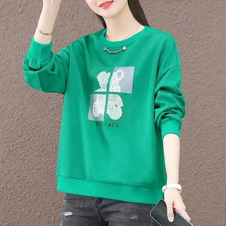 圆领短款卫衣女春秋2023年新款韩版时尚宽松上衣服落肩袖套头外套图片