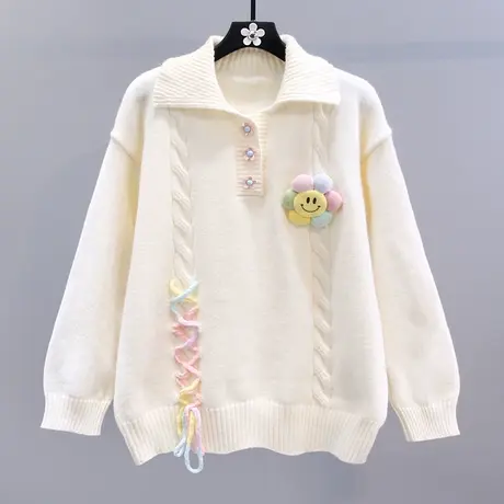 小清新学院风polo领毛衣女秋冬2023新款宽松设计感减龄针织衫上衣商品大图