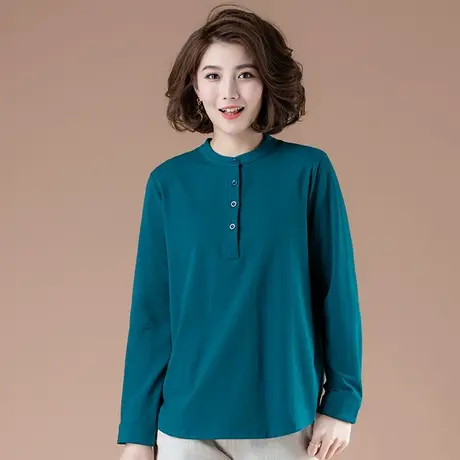 春秋纯棉长袖T恤女加肥加大码女装宽松中年妈妈纯色显瘦打底衫女商品大图