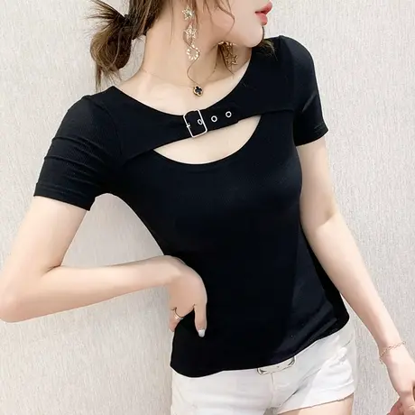 性感镂空T恤女短袖小个子夏装小众心机上衣显瘦百搭半袖体恤女装图片