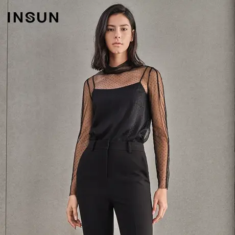 恩裳春季透视长袖蕾丝衫背心两件套图片