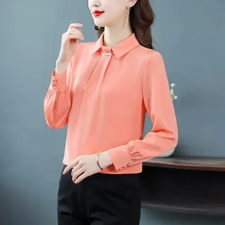 2023年秋装新款时尚设计感缎面衬衫女娃娃领小众气质洋气女上衣潮商品大图