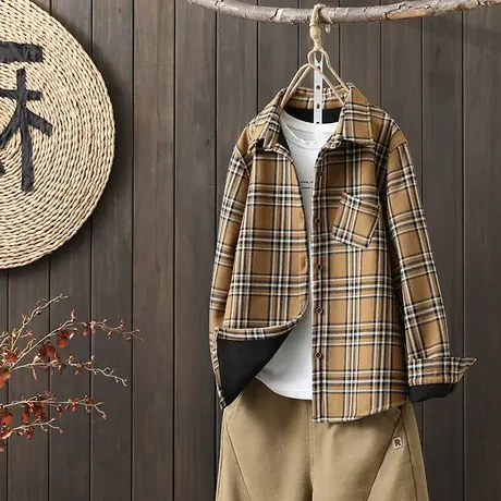 枫谜2022年冬季新款经典百搭格子加绒加厚保暖宽松显瘦长袖衬衫图片