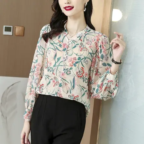 欧货小衫洋气超仙长袖雪纺衫女秋款女装2023今年新款上衣碎花减龄商品大图