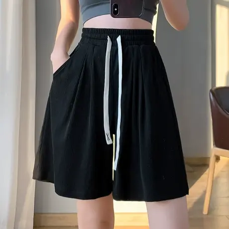 百褶条高腰显瘦五分裤女夏季休闲显瘦新款休闲裤气质外穿运动裤子商品大图