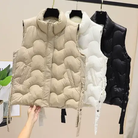 2023秋冬季棉马甲女短款百搭新款外套波浪线马夹女式韩版外穿坎肩商品大图