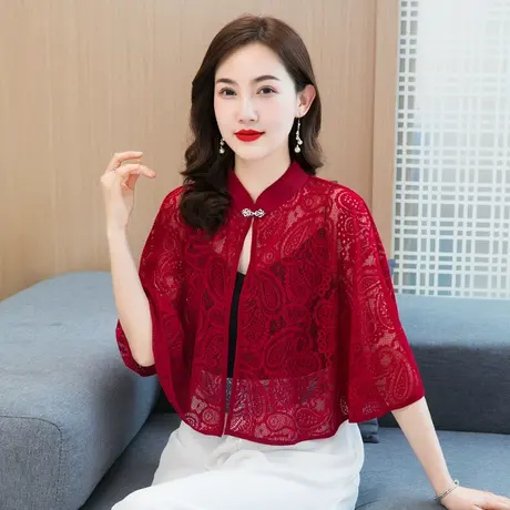 薄款蕾丝镂空开衫女春夏季复古宽松休闲防晒衫百搭披肩空调衫外套商品大图