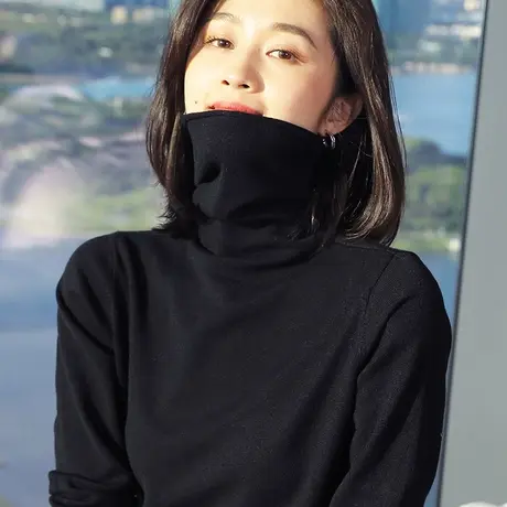 高领打底衫女长袖内搭毛衣2023春季新款百搭薄款黑色宽松针织上衣商品大图