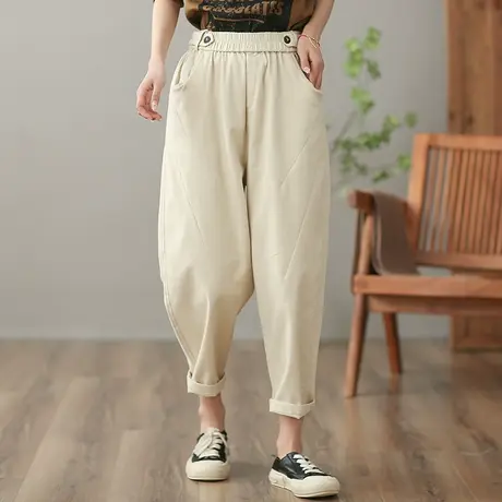 dza 高腰显瘦休闲裤女2023春夏款九分直筒裤宽松百搭萝卜裤哈伦裤图片