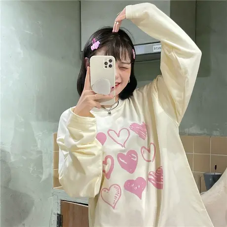 红续创意爱心小众设计感宽松oversize百搭盐系新款秋装长袖卫衣女图片