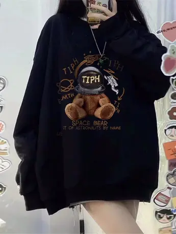 美式复古oversize潮牌卫衣女2023春秋薄款宽松韩版上衣慵懒风外套商品大图