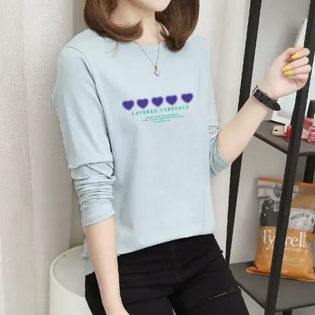 纯棉宽松打底衫韩版百搭上衣服2022年新款长袖t恤女设计感内搭潮图片