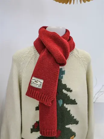 柔软针织毛线围巾女冬季2023新款韩版百搭红色围脖加厚保暖亲肤图片