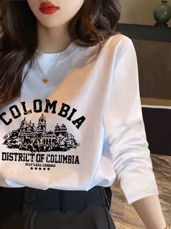 春秋白色仿棉长袖t恤女2023新款冬季加绒内搭打底衫今年流行上衣商品大图