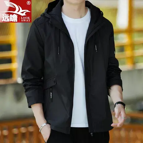 男士外套春秋款2023新款连帽黑色上衣潮流秋季休闲百搭宽松夹克男商品大图