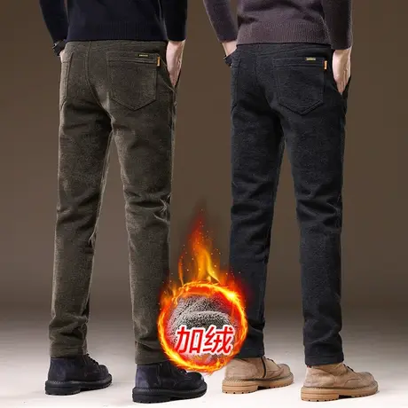 冬天高端弹力直筒加绒加厚防风西裤冬季保暖休闲长裤秋冬款男裤子商品大图