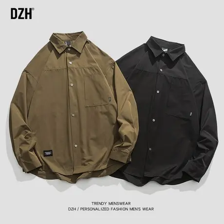 男士美式复古衬衫男长袖高级感秋季休闲衬衣2023新款翻领打底上衣商品大图