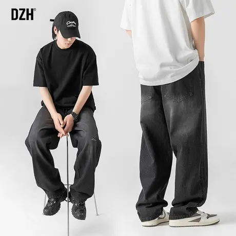 男士黑色牛仔裤美式高街裤子潮牌男秋季休闲直筒裤宽松长裤牛子裤商品大图