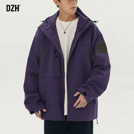 男士防风冲锋衣紫色连帽外套潮牌男休闲工装夹克衫爬山穿搭登山服商品大图