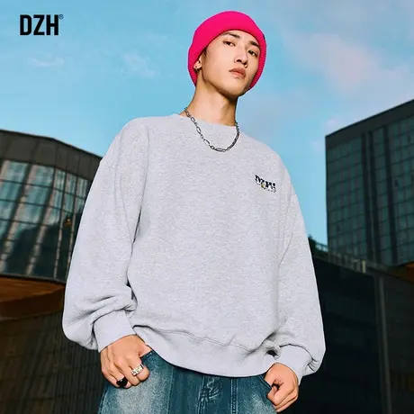 男士灰色圆领卫衣男2023新款潮牌春秋款长袖上衣打底衫高街外套潮商品大图