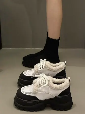 爆款单鞋女款黑色2023秋季新款乐福鞋百搭厚底增高小个子小皮鞋商品大图