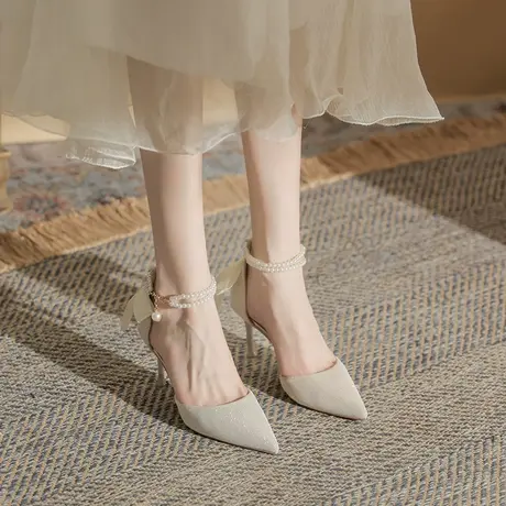 包头凉鞋2024年夏季新款气质名媛法式高跟鞋女细跟一字带中空单鞋图片