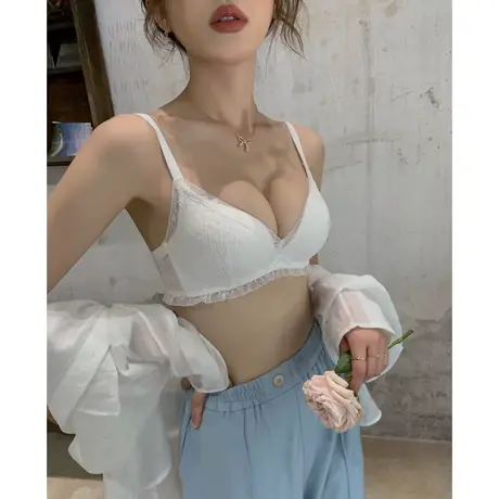 春夏薄款内衣女小胸聚拢云朵杯bra无钢圈上托调整型蕾丝文胸套装图片