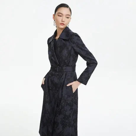 LANCY/朗姿秋季新款中长款收腰风衣外套女高级感宴会装饰通勤奥莱图片