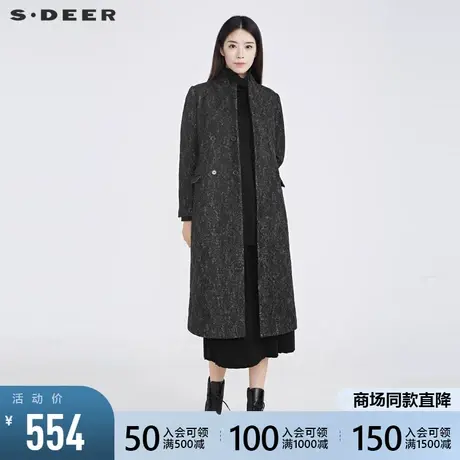 sdeer圣迪奥休闲立领双排扣斜襟复古蕾丝拼接毛呢大衣女S214Z1896图片