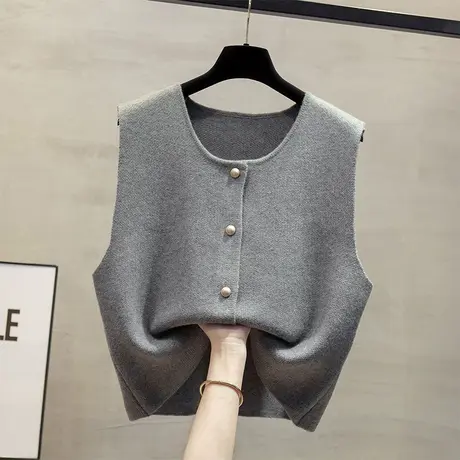 马甲圆领纯色针织背心女2024新款坎肩上衣百搭叠穿无袖针织开衫女图片