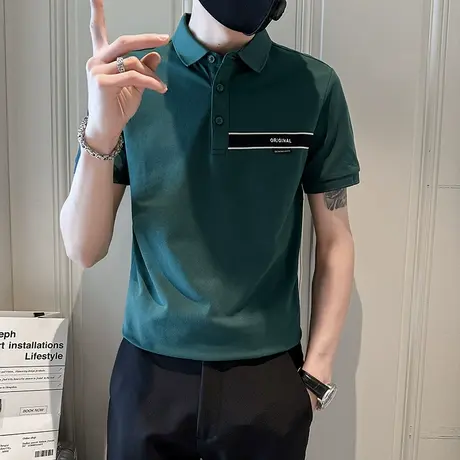 设计感Polo衫男短袖潮牌痞帅半截袖T恤男装2023新款高级感INS上衣商品大图