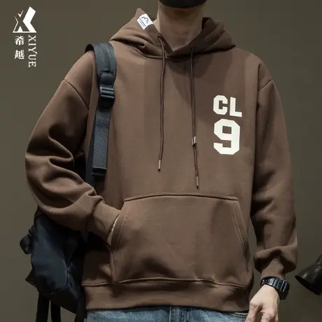 希越重磅男士卫衣冬季加绒加厚青少年打底上衣宽松大码美式连帽衫商品大图