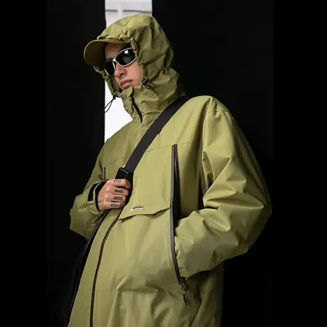 男生连帽三防冲锋衣男春季2024新款防风防水工装外套飞行夹克男装商品大图