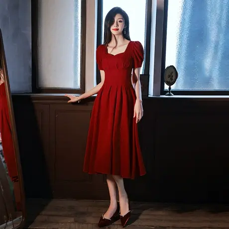 修身收腰敬酒服新娘高级感夏季订婚礼服女红色回门连衣裙平时可穿商品大图