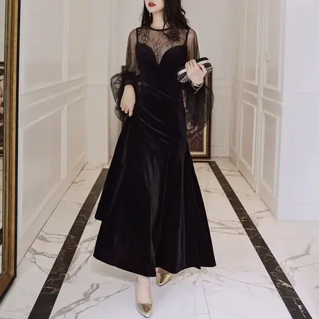 黑色宴会晚礼服女2024新款聚会洋装小礼服修身显瘦气质a字连衣裙商品大图