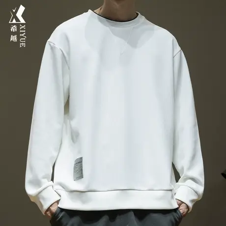 希越340g重磅假两件卫衣男春秋款宽松大码美式套头衫男士米格T恤商品大图