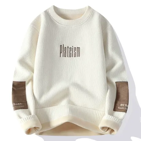 男士卫衣秋冬款奥粒绒加厚圆领打底衫潮牌男装双面绒长袖保暖上衣商品大图