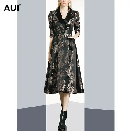 aui设计感风衣外套女中长款2024秋冬新款高端气质女神范印花大衣商品大图