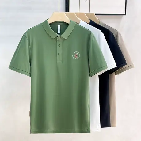 翻领短袖T恤男士珠地棉夏装2024新款潮牌修身冰丝半袖青年polo衫商品大图