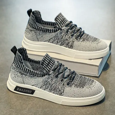 男鞋春季2024新款飞织网面透气网鞋休闲平底板鞋学生运动软底潮鞋商品大图