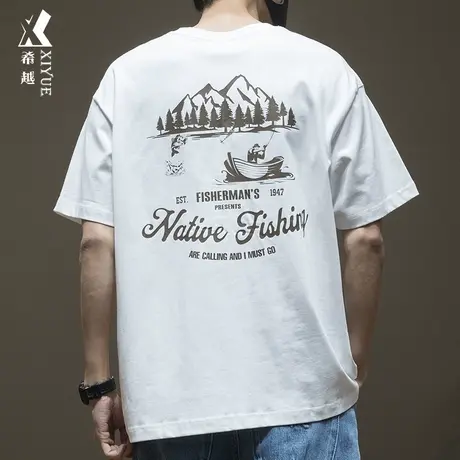 希越260g重磅三本针圆领短袖男2024春夏新款宽松大码男士半袖T恤商品大图