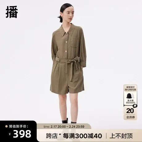 播春季新款气质休闲束腰复古通勤衬衫连体短裤女DDP4JD4698商品大图