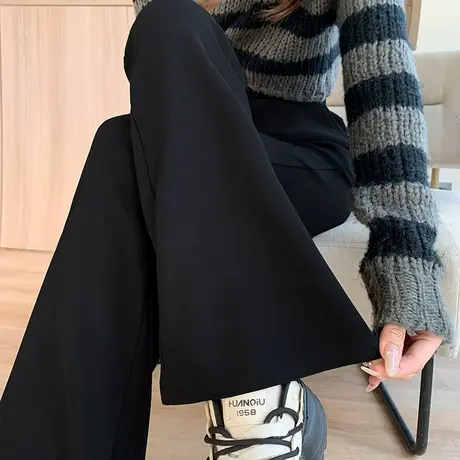 黑色微喇西装裤女2024春秋新款休闲高腰修身垂感弹力休闲喇叭裤子图片