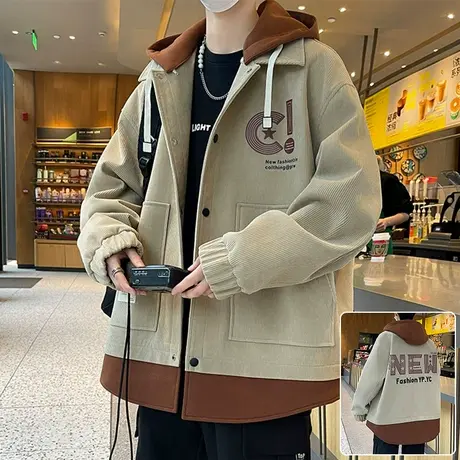 潮牌连帽开衫卫衣2024春秋季新款港风宽松外套假两件初中学生夹克商品大图