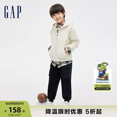 Gap男童冬季LOGO碳素软磨抓绒卫裤儿童装微弹运动束脚裤836793商品大图